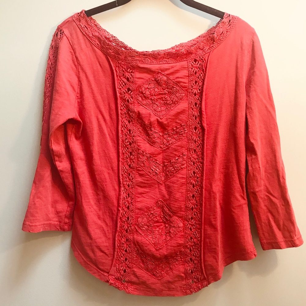 |Free People| Red 3/4 Sleeve Shirt Blouse NWT